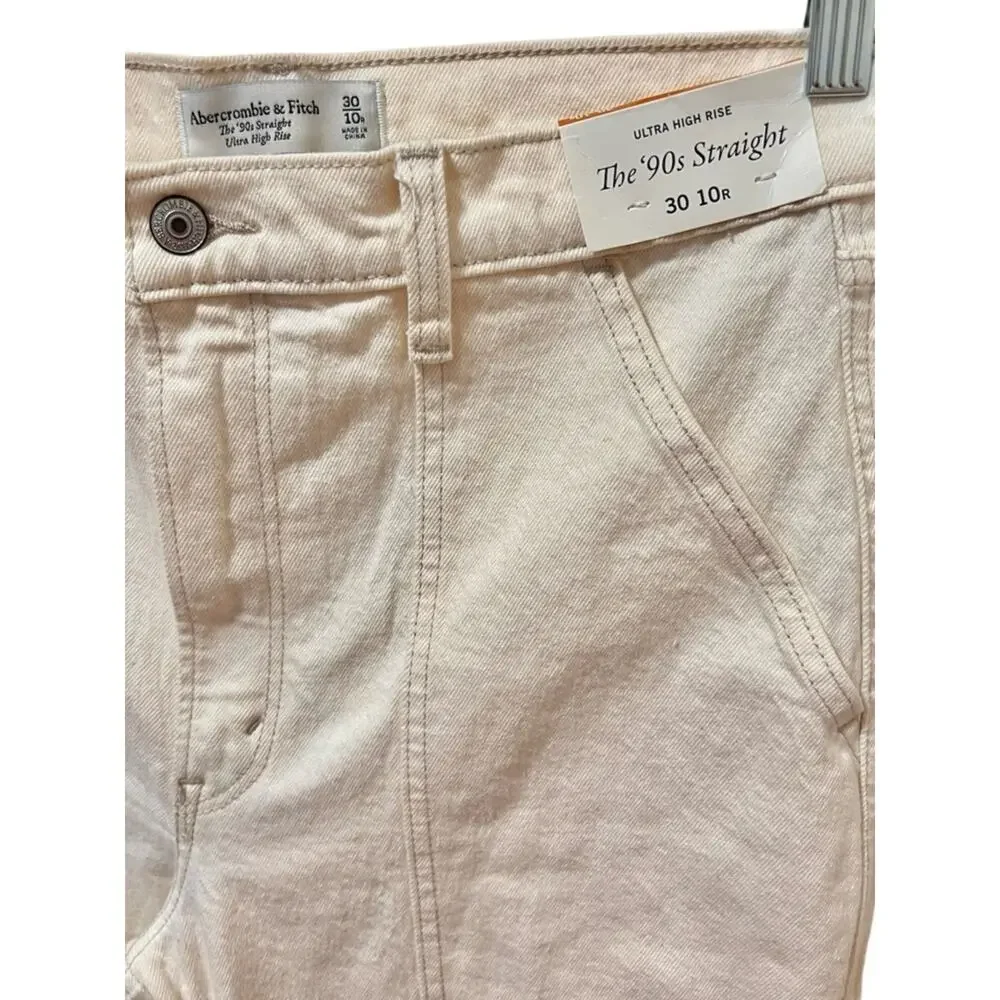 NEW Abercrombie 90s Straight Ultra High Rise Carpenter Jeans 30/10R Cream